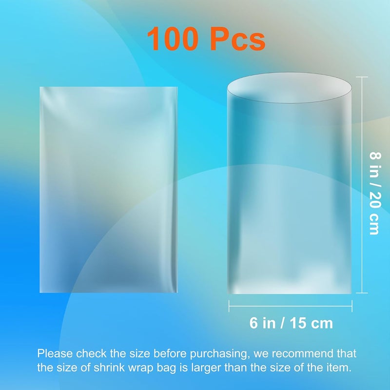 CANWUPON Shrink Wrap Bags - 100Pcs 6x8 Inches Clear PVC Heat Seal Bags for Soap Sleeve Packaging, Bath Bomb,Shoes,Jars,Gift,Tumbler,Heat Sublimation Film for Homemade DIY Projects - Image 3